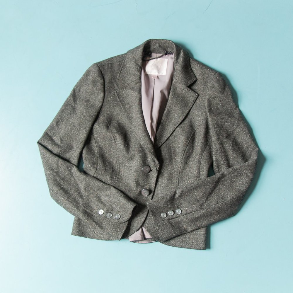 Rebecca Taylor Y2K Warm Gray Wool Knit Long Sleeve Button Blazer Jacket Size 6
